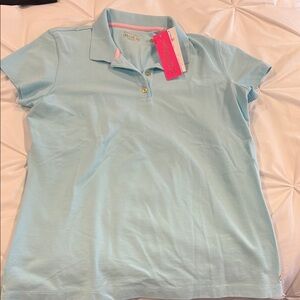 NWT Lilly Pulitzer Meredith Blue Glass Tint Polo Shirt Sz L
